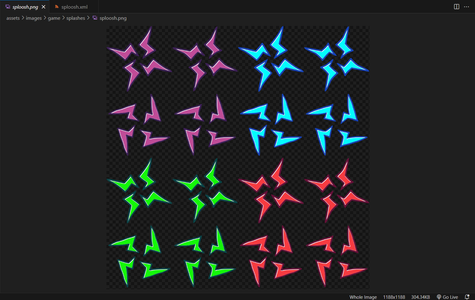 Image showing a spritesheet of some note splashes